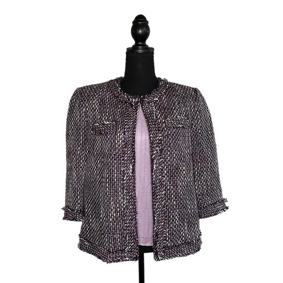 Alfred Dunner Purple Tweed Jacket with Purple Blouse, Sizes 12p, Sp, Pre-owned - Picture 1 of 14